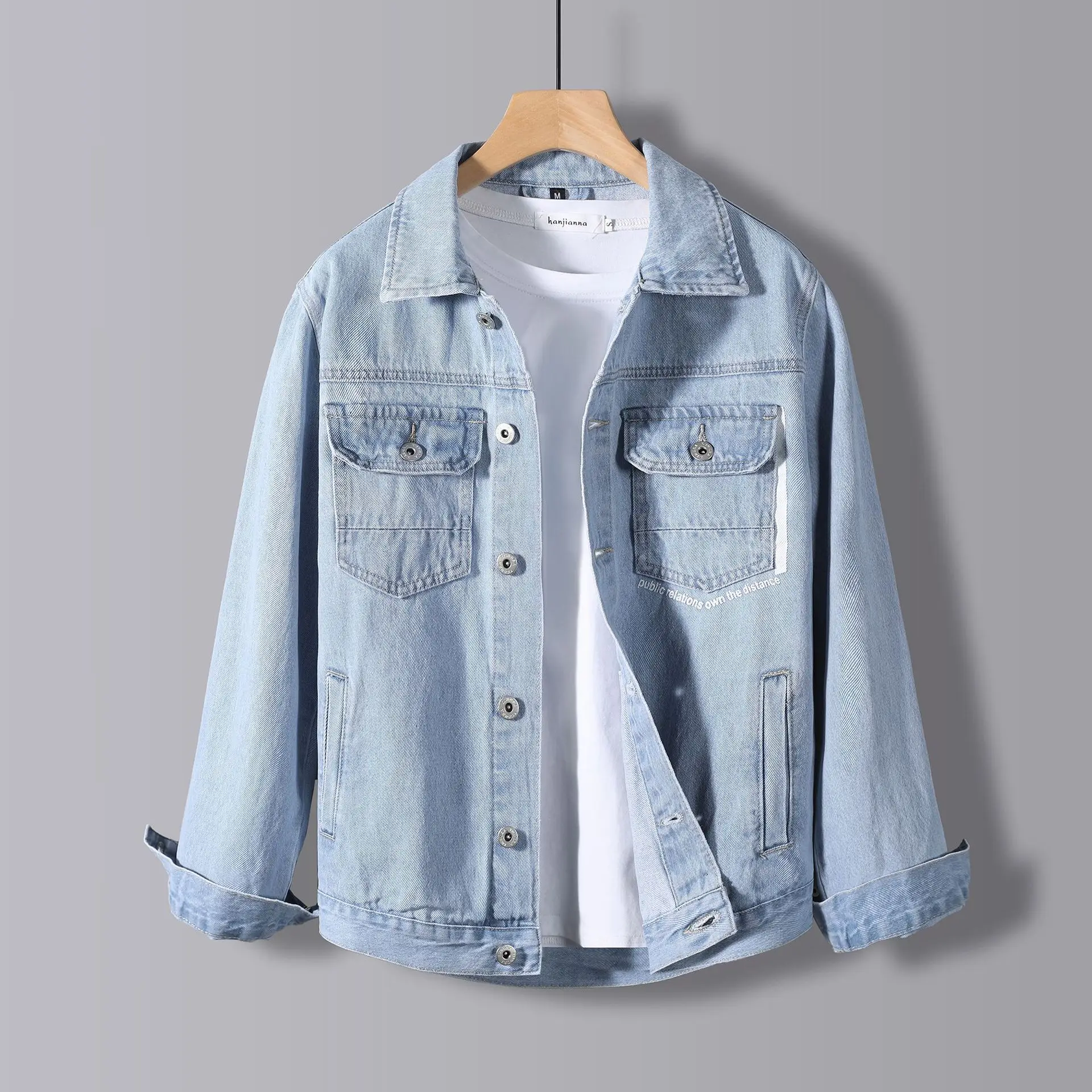 shenzhenyubairong Men's Fashion Leisure Printed Denim Jacket