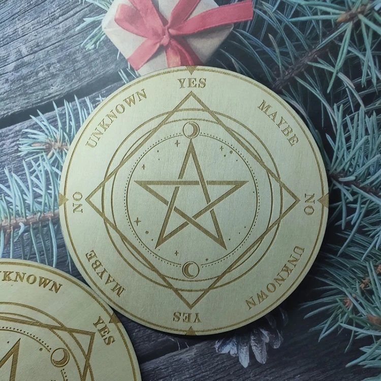 Wooden Carving Board Pendulum Five Pointed Star Pattern Wooden Crafts Gift Home Decoration Witchcraft Divination Board