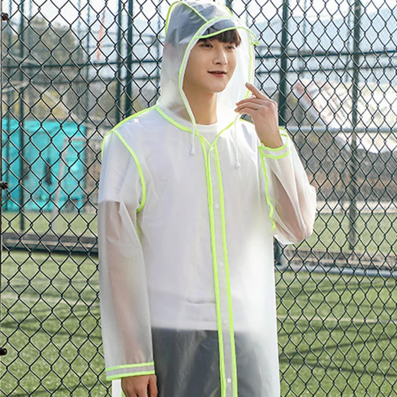 EVA Rainwear Women Men Transparent Hoods Sleeves Reusable Rain Gear Jacket  Lightweight Outdoor Raincoat Waterproof