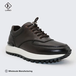 LANCI Anti-Slip Running Shoes Breathable Genuine Leather Sneakers Lace-Up Closure Pointed Toe Trainer Style Casual Sneakers