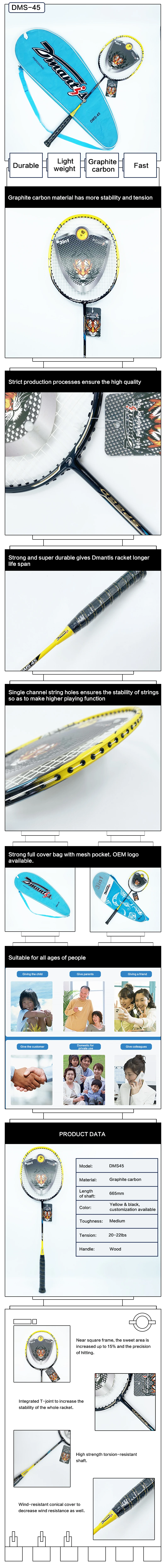 High quality Chinese factory wholesale cheap High Quality with bag Half Carbon and glass fiber Single Piece Badminton Racket details