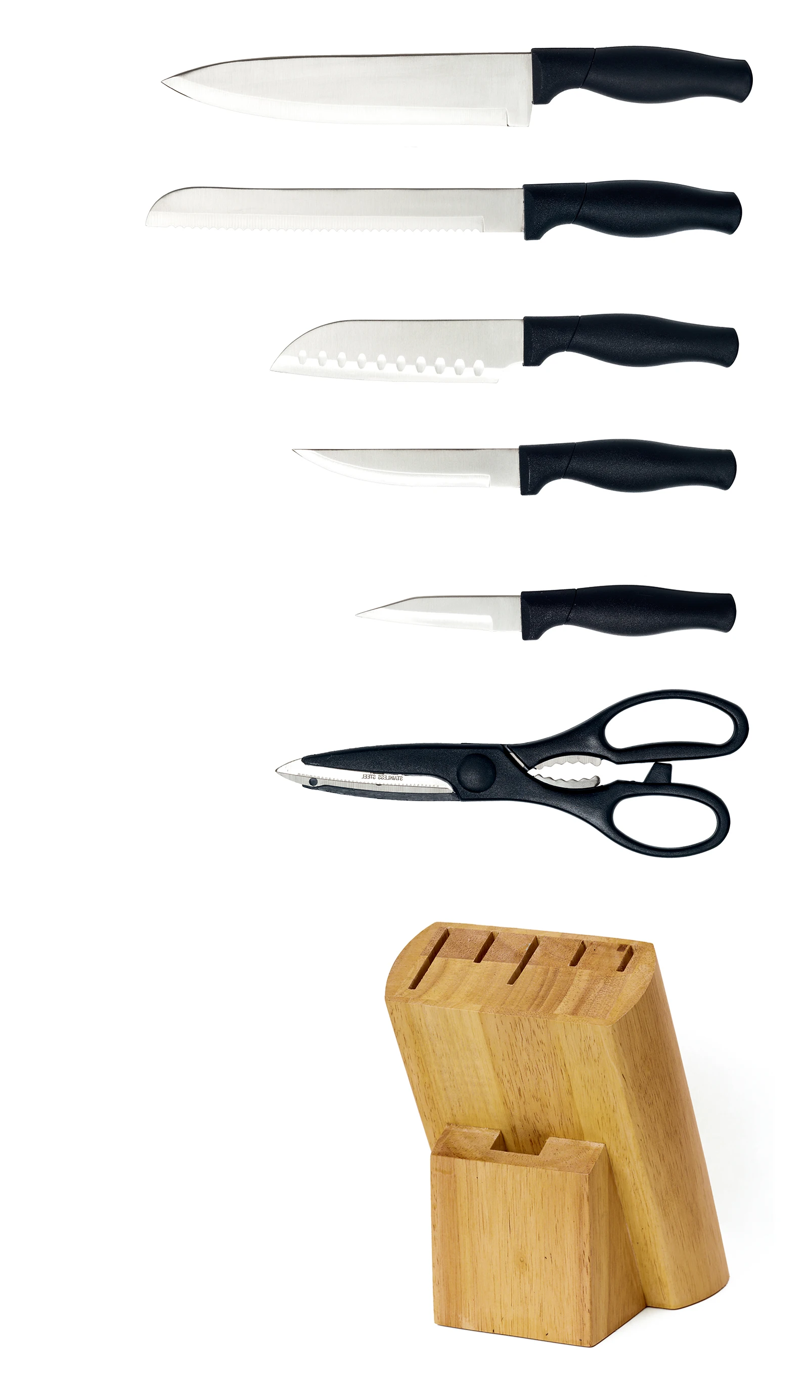 7PCS STAINLESS STEEL KITCHEN KNIFE WITH COLORED PAINTING HANDLE KITCHEN KNIFE SET WITH WOODEN BLOCK