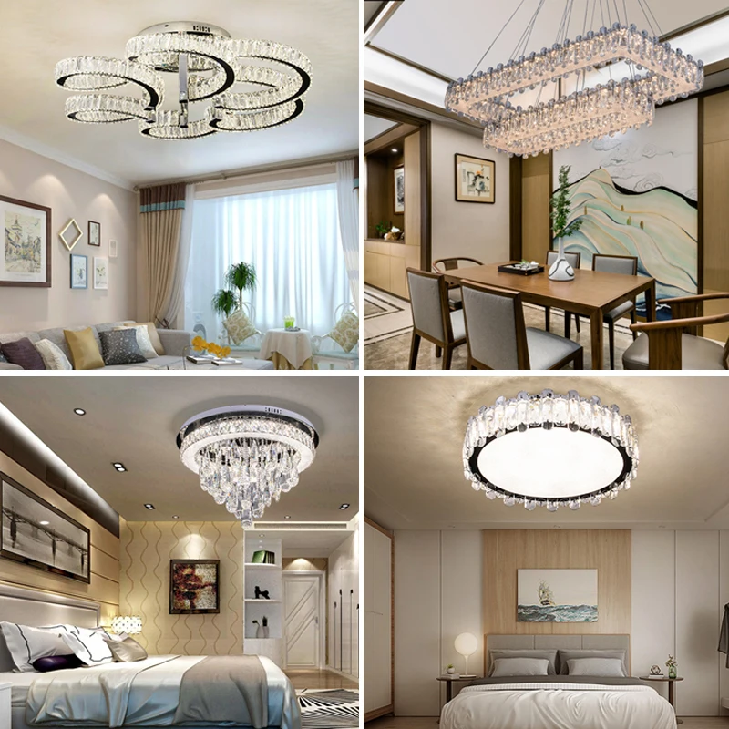 Fashion Circle Iron Ceiling Lighting and Warmth Combination Circle Iron Crystal Ceiling Lamp