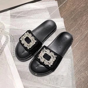 Summer New Style Bow-tie Rhinoceros square Buckle Flat Casual Female slippers Women Wear a Large Size 43 Flip Flops Sandals