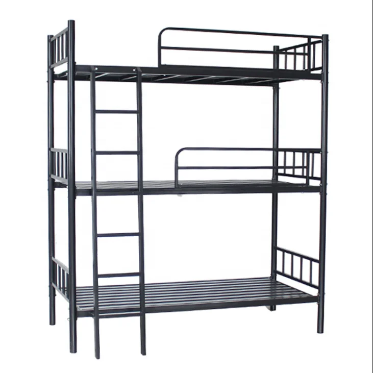 Factory OEM black metal triple bunk bed 3 layer metal frame bed for adult