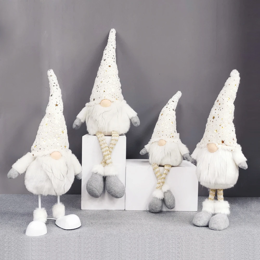 Украшение для праздничного стола в европейском стиле Рождественское украшение из белоснежной ткани гномы с блестящей золотой
