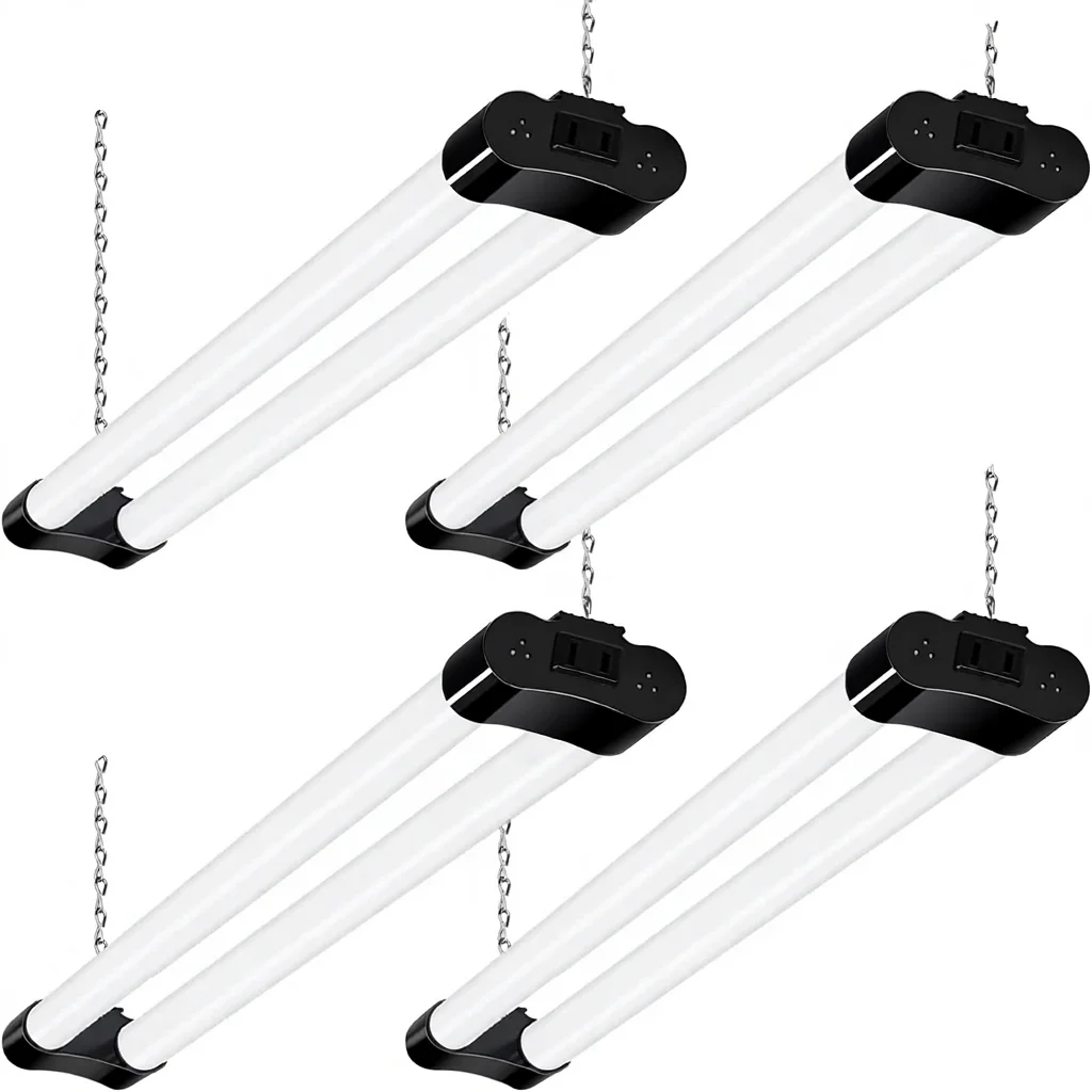Hykolity HB-Q10-50, 4-pack, anslutbara 22 W, 2 fot, 5000 K LED-verktygsbelysning, hängande/fläktmonterad, svart plast, ETL-certifierad för garage