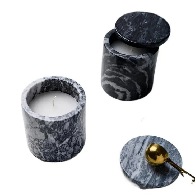 8 Oz Marble Stone Candle Vessels With Stone Lid Candle Jars In Bulk ...