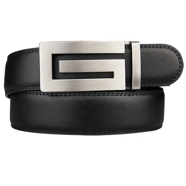 Multi Design Auto Lock Buckle Genuine Leather Ratchet Belt Black