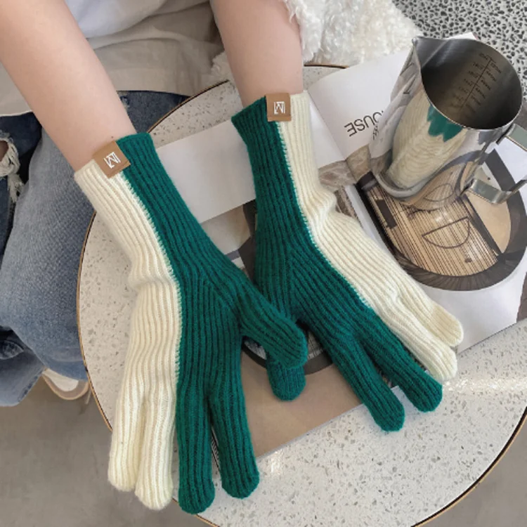 F-637 Новая мода 2023 зима разделение цвета перчатки изготовленный на заказ женские вязаные для женщин экспозиции палец ветронепроницаемые