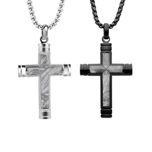 IP Black Muonionalusta Meteorite Jewelry Men Pendant Stainless Steel Cross Necklace Accessories Chain Pendant Charms