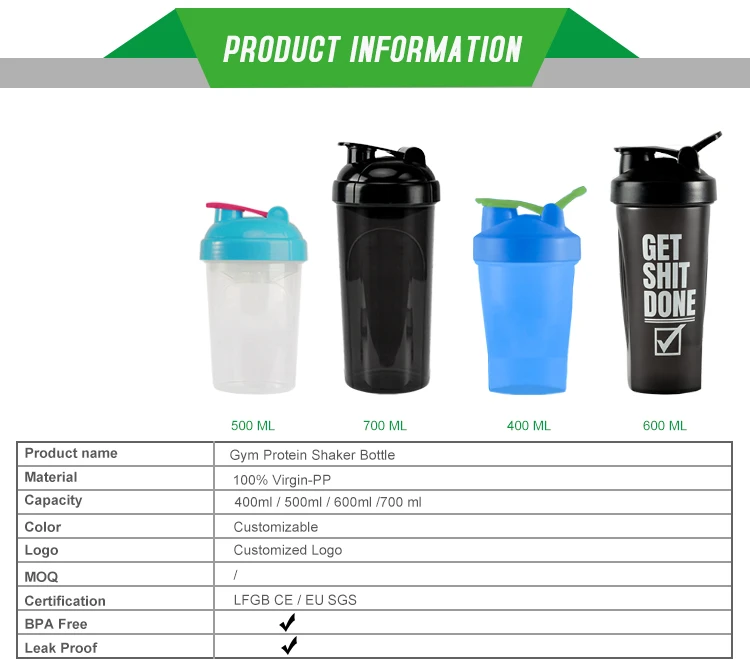 Fitness BPA Free Plastic Spice Custom Logo Gym Protein Shaker Bottle