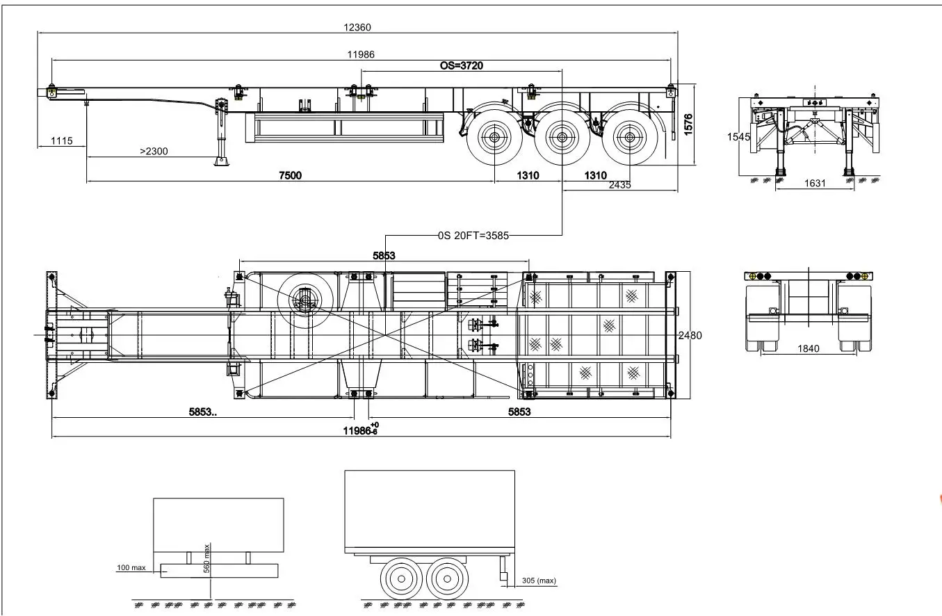 New 3 Axles 40ft Shipping Container Trailer Skeleton Container Chassis ...