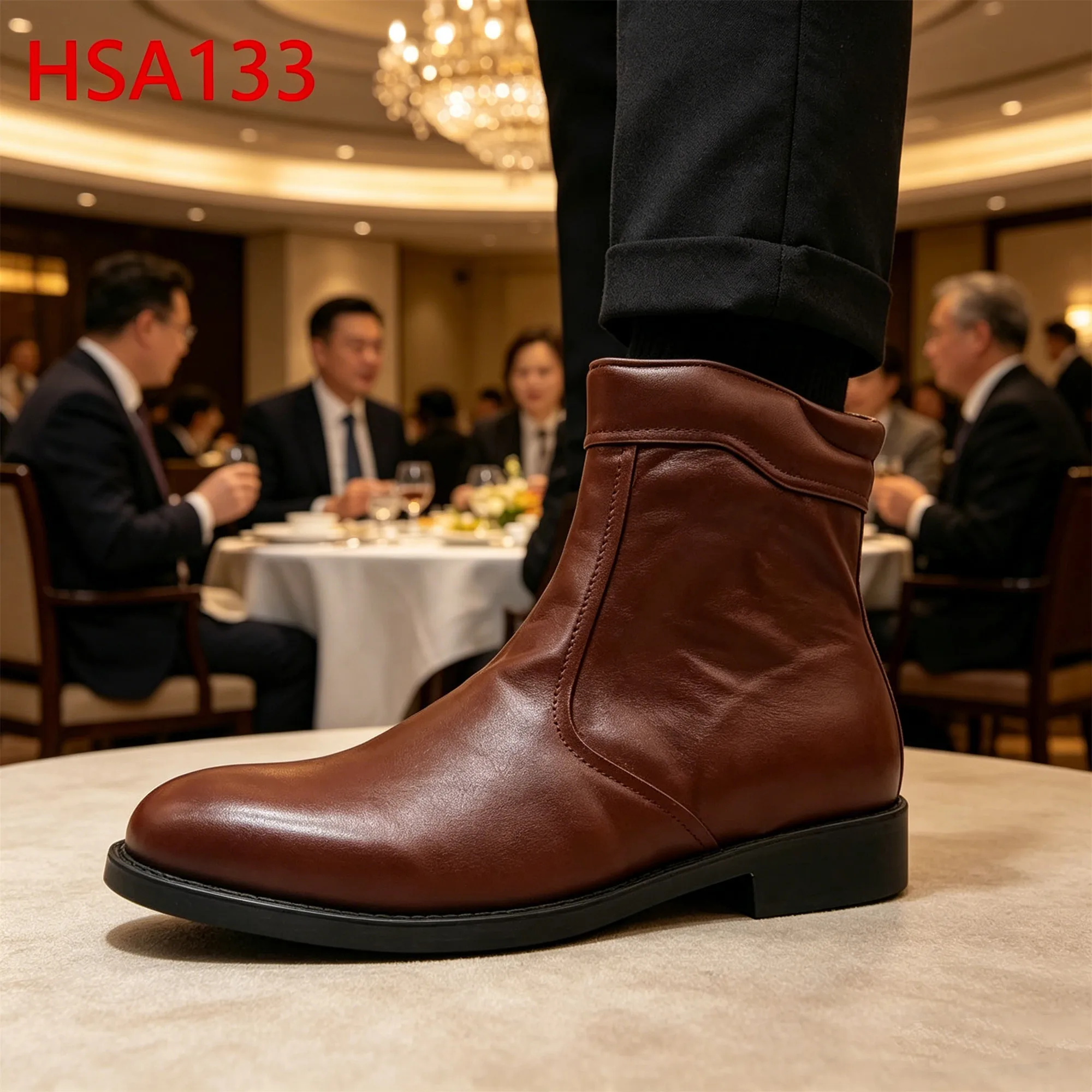 ZYF, Business Reception na Mid-Cut na Brown na Sapatos mula sa Full Grain Leather, Office Shoes na May Stitching at Rubber Sole – Lalaking Dress Shoes para ibenta HSA113