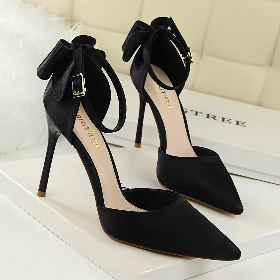 Escarpins Talons Hauts 10.5 Cm Femme – Sandales Bout Ouvert Avec Nœud, Chaussures De Mariage Ou Soirée