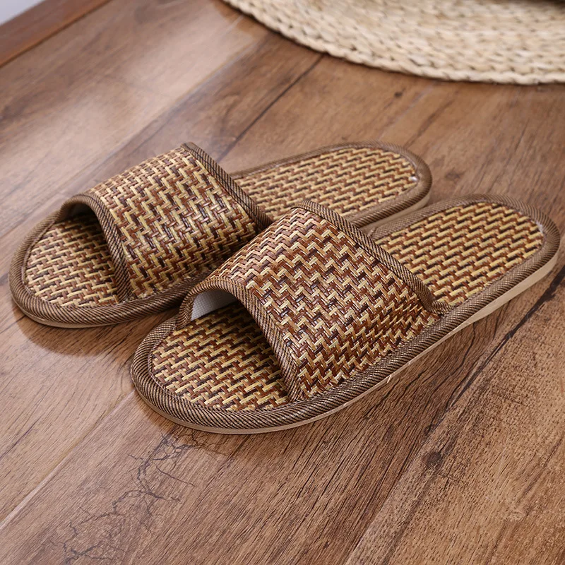 Eco Friendly Cheap Couple Linen Women's Grass Rattan Straw Slippers Men  Home Hotel Spa Fiber Slides Slippers Bamboo Slippers