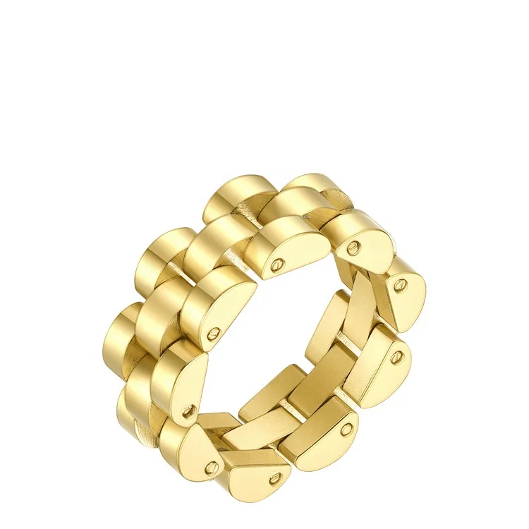 Latest High quality 18k Gold Plated Stainless Steel Watchband Shape Ring R204076
