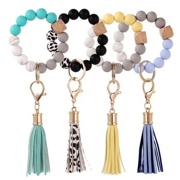 Bracelet Wristlet Beaded Key Ring Bracelet Elastic Keyring Bangle Keychain