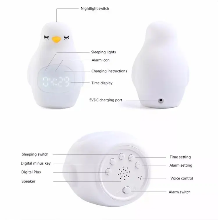 Penguin Wake Up Light Newest Digital Alarm Clock Snooze Clock Kids