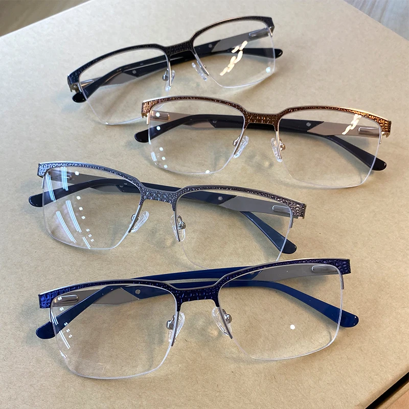 2024 Newest Optical Lens Unique Design Square Metal Half Frame Men Prescription Myopia Eye Glasses Frames Optical