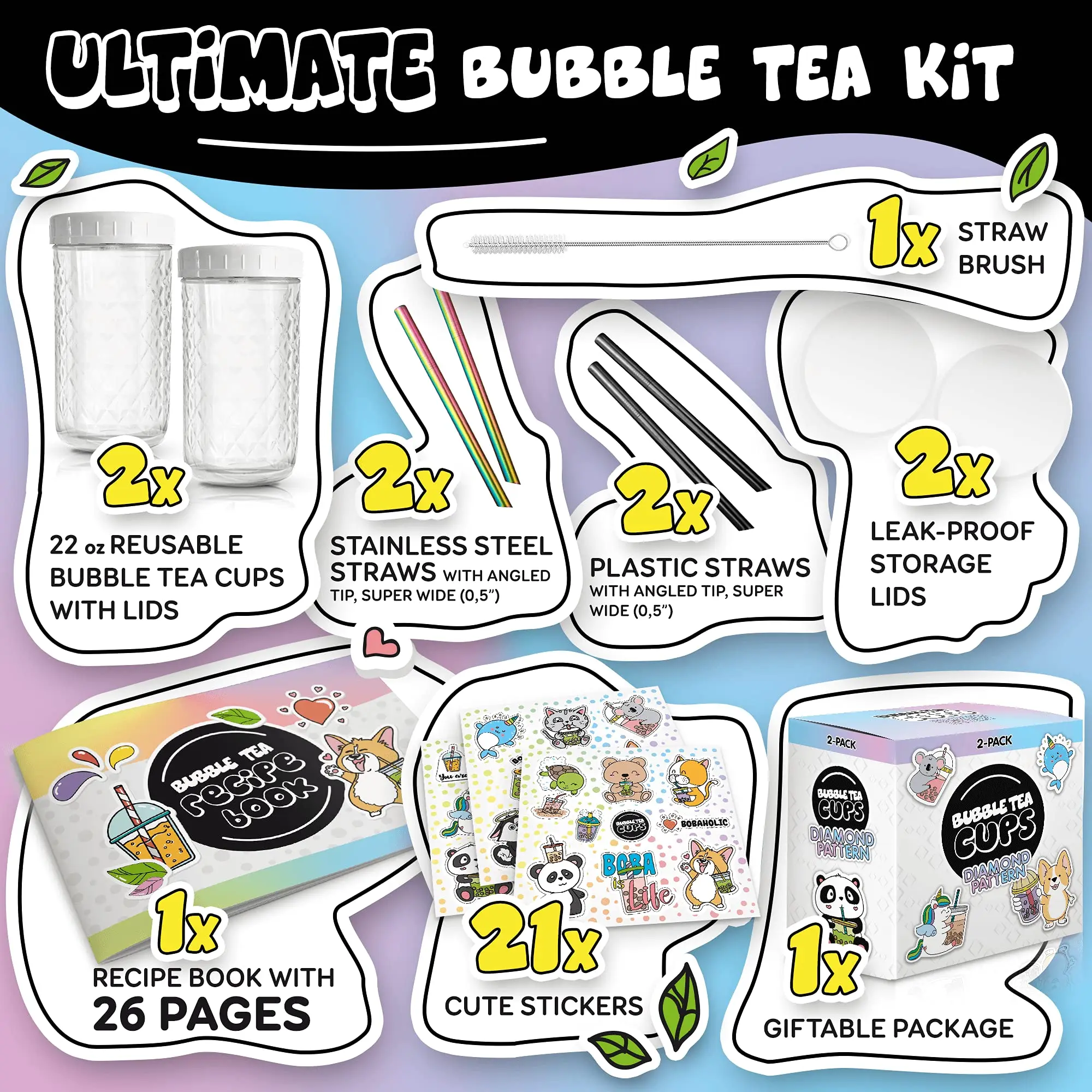 2 pack reusable bubble tea cup