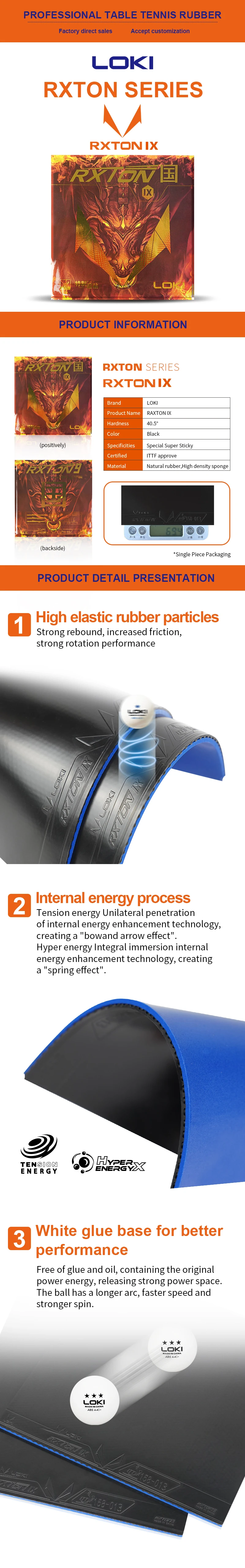 Loki Rxton 9 High Spin Table Tennis Rubber 2.1mm Thickness Sticky Ittf