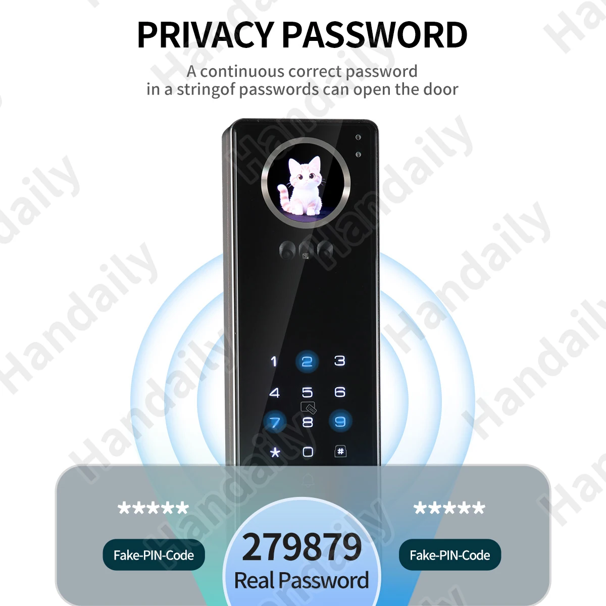 HanDaily Video-Türsprechanlage KI-Smartlock App-Steuerung Gesichtserkennung Fingerabdruck Handvene Digitales Türschloss A80