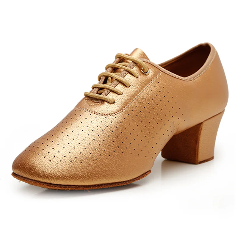 Women's Gold Satin Latin Dance Shoes with Soft Sole & Cotton Lining