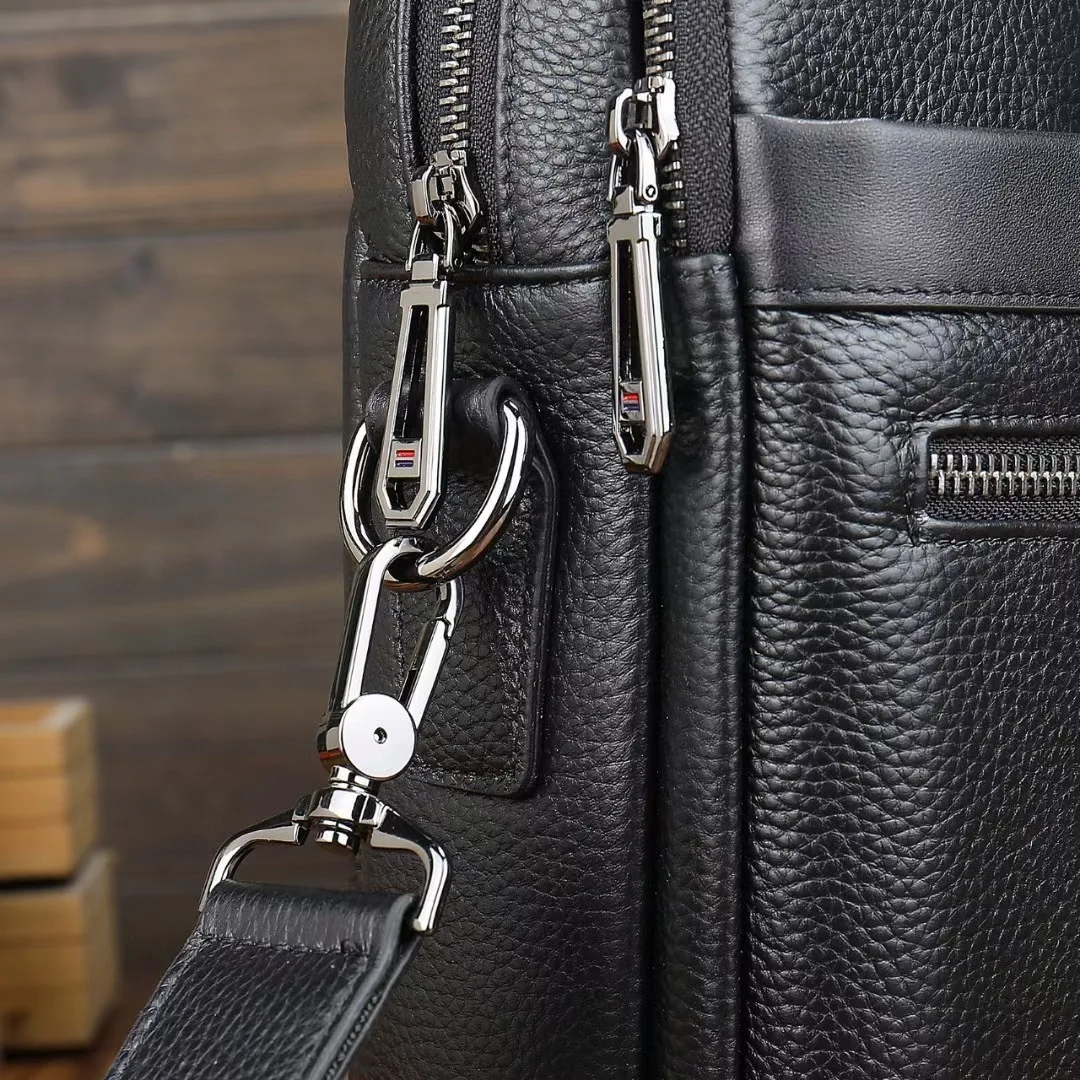 Drop Shipping Cow Leather 15.6 Inches Case Messenger Business Bag Real Black Pebble Genuine Leather Computer Laptop Briefcases