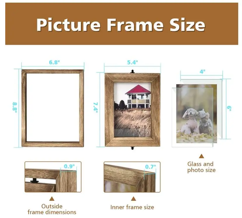 Carbonized Brown Wood Hinged Folding Triple Picture Frames Double-sided ...