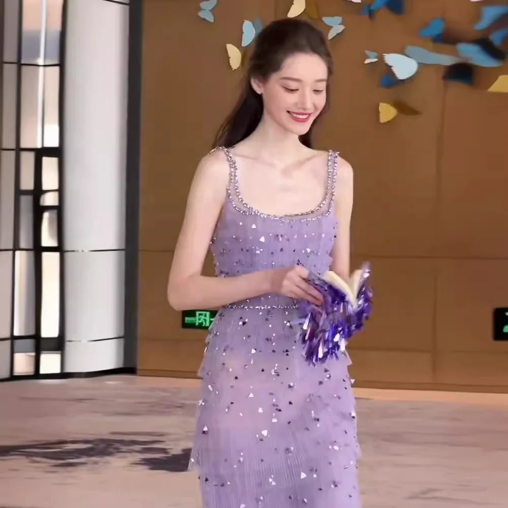 light purple engagement dress Zapakasa Women Mauve A-Line Spaghetti Straps Long Prom Dress with Appliques