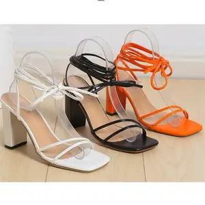 Summer Plus-size New Sandals Women's Shoes Sexy square Head Strap Stiletto Heels Cross Strap Sandals