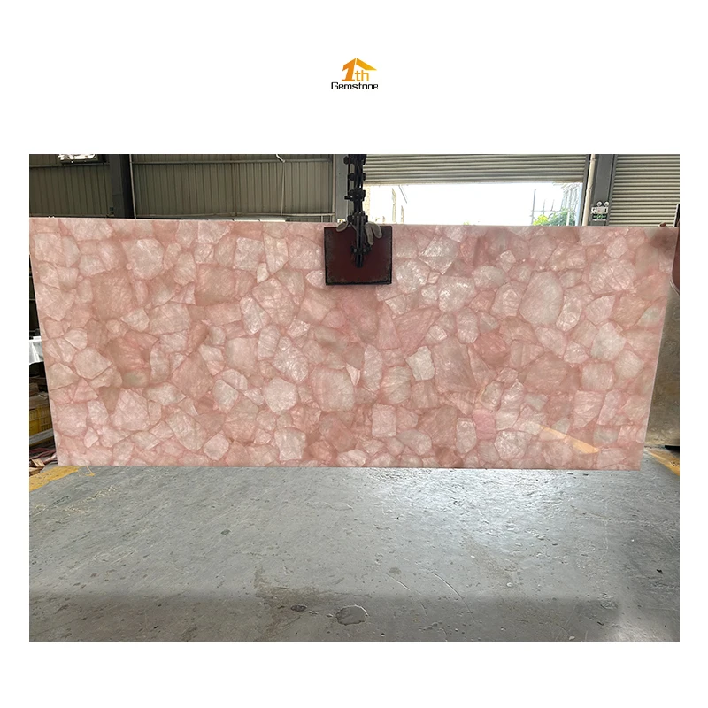 Natural Backlit Rose Quartz Translucent Pink Crystal Stone Illuminated Center Table for Living Room