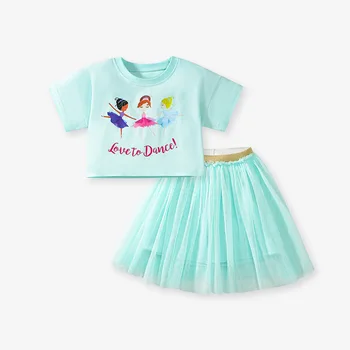 2025 Children's Clothing Set New Style Summer Cartoon Baby Suit Girls Hot Sale Lovely Gauze Skirt Two Piece Set