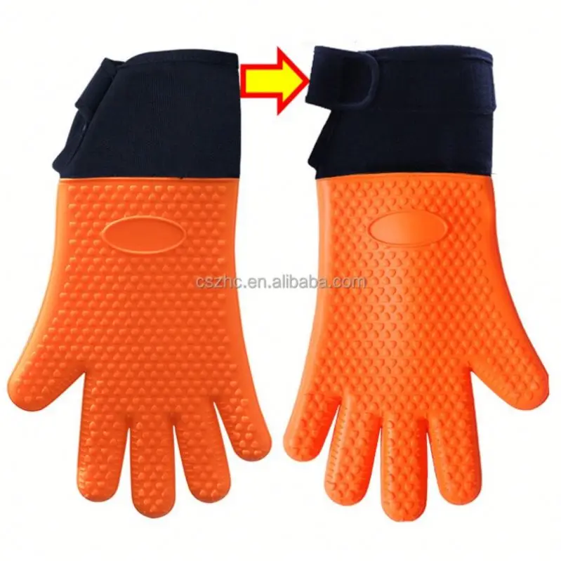 Long Waterproof Non-Slip Heat Resistant Silicone Cotton Oven Mitts Grilling Gloves Dishwasher Safe Eco-Friendly for BBQ Kitchen