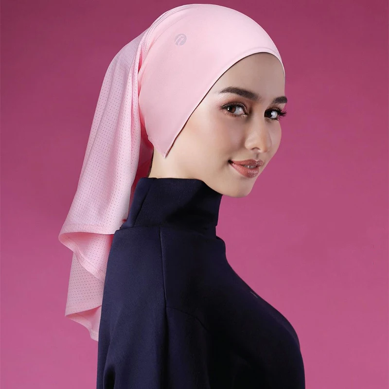 Latest Design Quick-Drying Ninja Sport Jersey Outside Stretch Tudung With Inner Mesh Fashionable Hijab With Logo Service