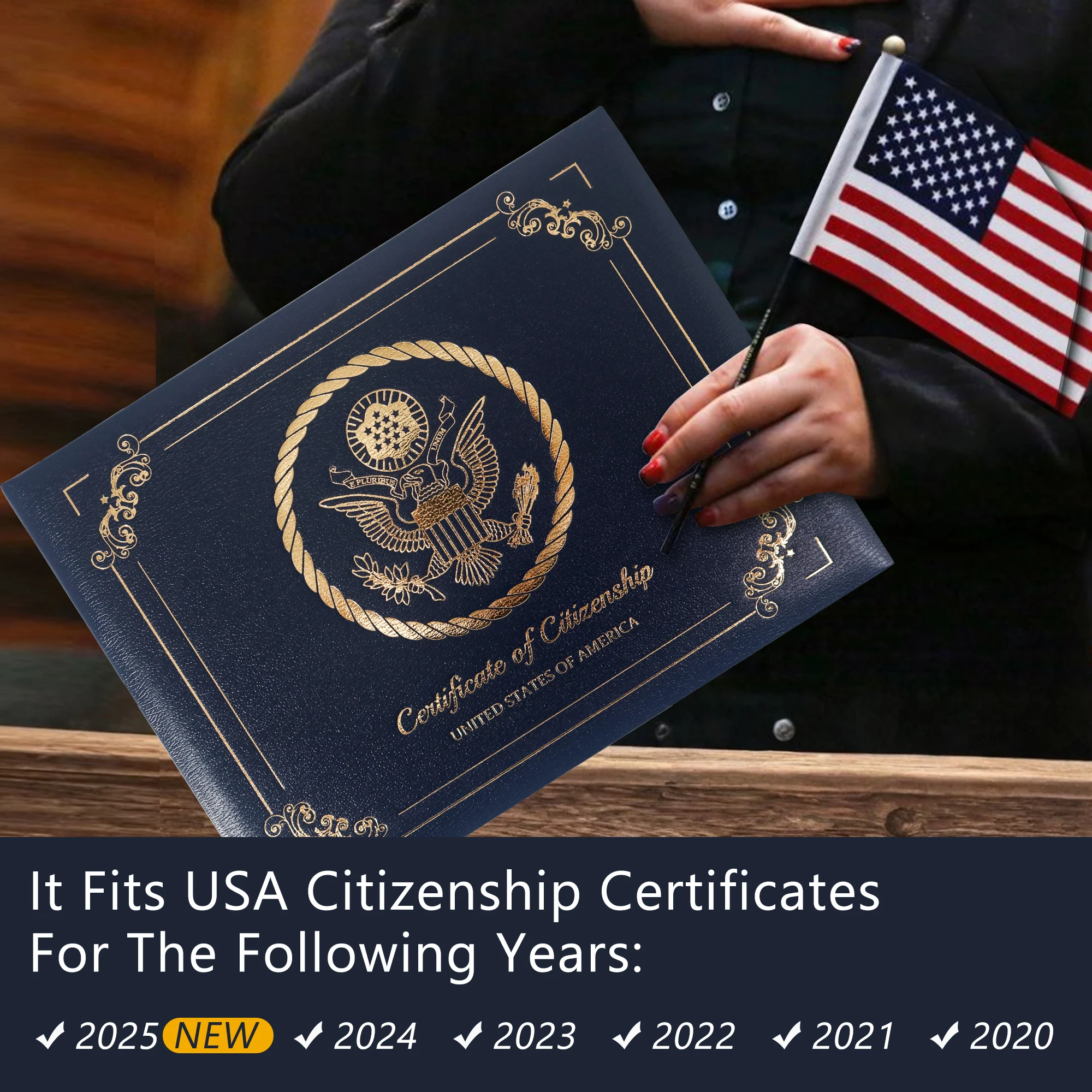 US Citizenship Certificate Holder Grain Leatherette A4 8.5x11 Holder with Silver Stamping Printing Inner White Cardboard manufacture