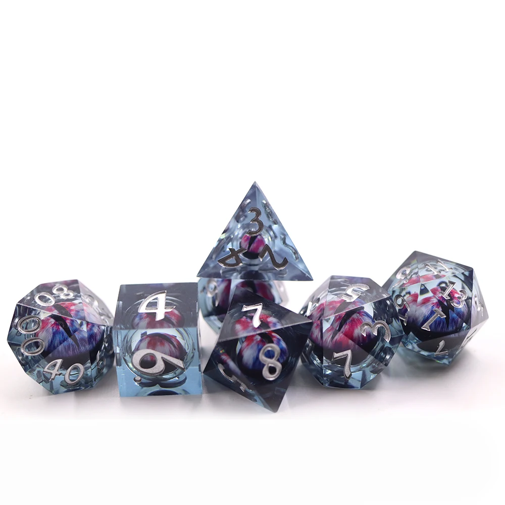 Vlastní DND RPG Kostky Sada 7ks Krevní Dračí Oční Kapalinové Jádro Pryskyřice Desková Hra Kostky