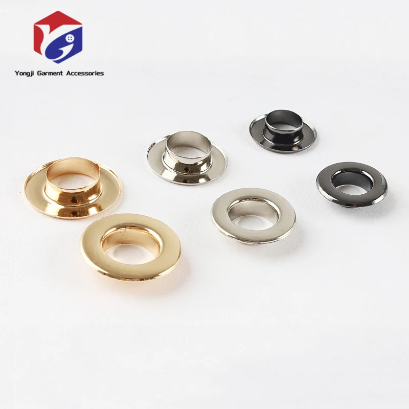 Заводская распродажа металлические люверсы плоские Люверсы с латунной серебряной медью и черной отделкой для обуви одежды