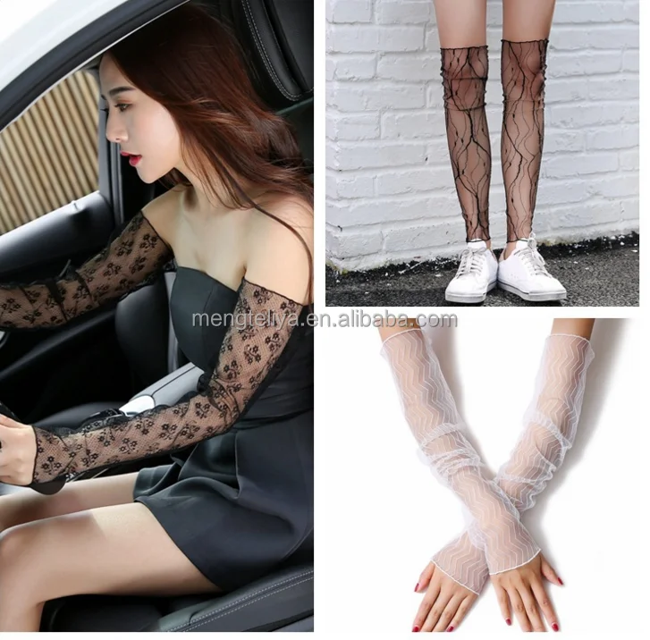 Dual-use Gloves Summer Anti-UV Ice Sleeves Silk Fabric Breathable Gloves Socks Feet Ice Silk Gloves for Sexy Ladies