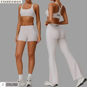 YISHENHON 2026 New Arrive Best Selling 4 Piece Yoga Sets Fitness Womens Custom logo High Waist Quick-Drying Sport Suits