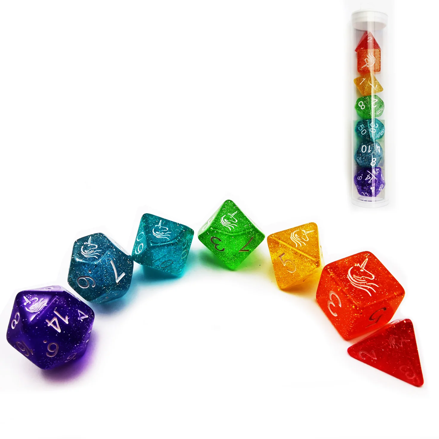 Bescon Colorful Unicorns Rainbow Sparkled Polyhedral RPG D&D Dice Set of 7 