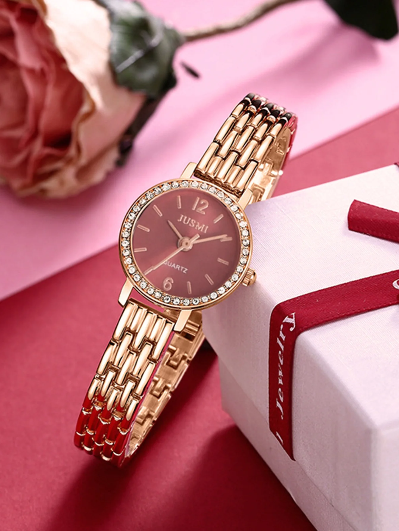 Fashion Elegant 4 Pcs Watch Gift Set Quartz Rose Gold Lady Watch Set