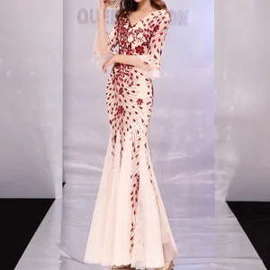 2026 Women's Elegant Satin Evening Gowns Sexy Floor-Length Ball Gown Fish Tail Sequin Embellished Natural Waistline Breathable