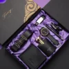 Set da 8 pezzi nero-profumo-cintura-portafoglio- orologio-rosario-portachiavi-penna-