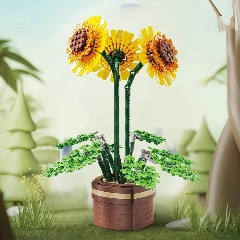 High Quality Sunflower Plant Model Building Block Toy Creative Diy Flower  Building Blocks Potted Bouquet Building Puzzle
