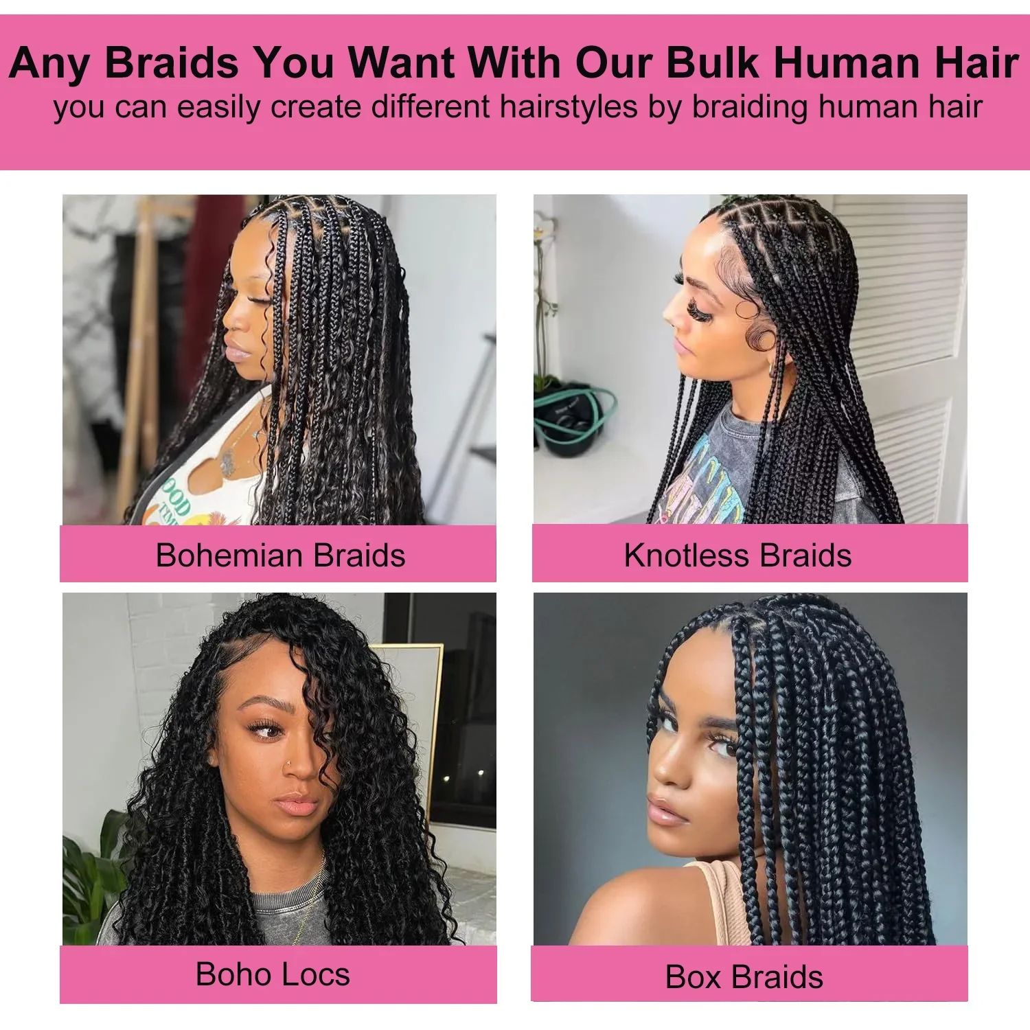 100% Human Hair Bulk for Braiding Straight Human Braiding Hair No Weft for Natural Black 50 Grams Hair Extension Cuticle Aligned_voghion.com