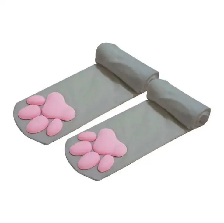 Women's 3D Cat Paw Tights Cute Lolita Thigh High Socks Stocking Anti-Embolism Transparent Nylon Knitted
