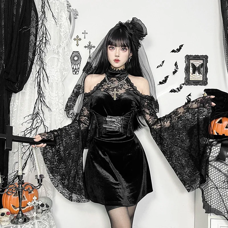 knee length dresses for ladies Lady Mourning Victorian Gown in Black main image 1