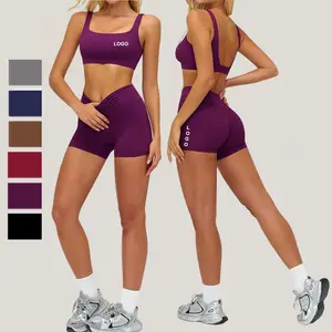 Women Sports Bra Shorts Pants Butter Soft Workout High Stretch Sports Fitness Yoga Wear Exercise Yoga Clothing 2 Piece Wear Set
